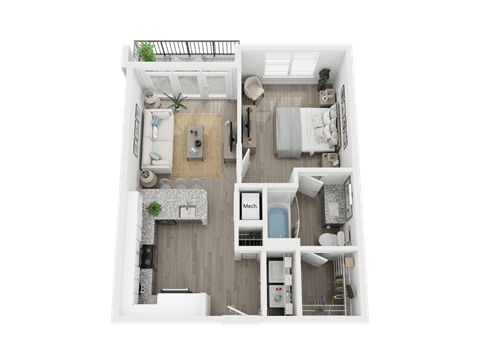 1 bedroom 1 bath A3 Floor Plan at Link Apartments® 4th Street, North Carolina, 27101